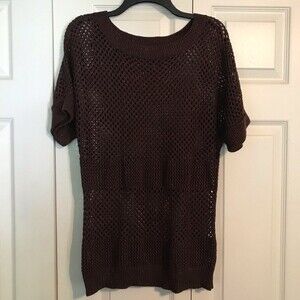 THE LIMITED Women’s Medium Brown Crochet Sweater Metallic Thread Tunic Length